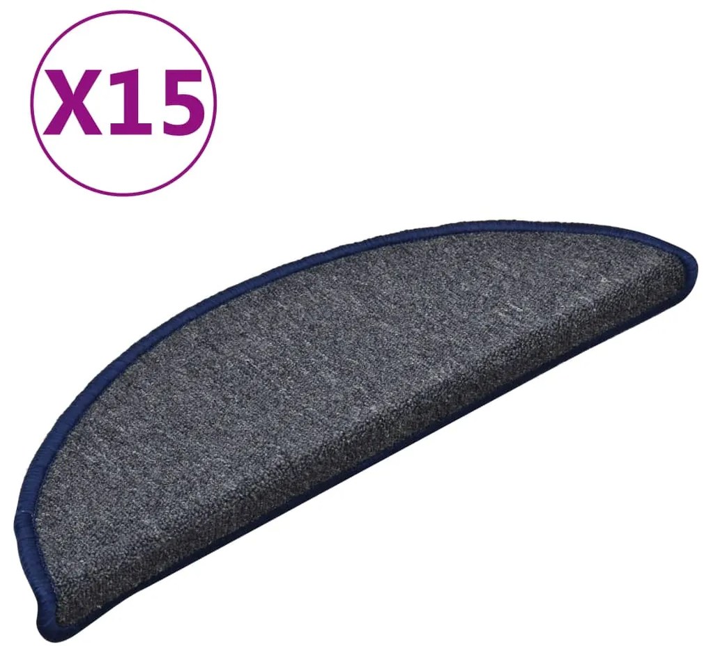 vidaXL Πατάκια Σκαλιών 15 τεμ. Σκούρο Γκρι και Μπλε Ημίστρογγυλά 56x17x3 εκ.