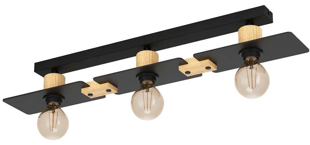Φωτιστικό Οροφής - Πλαφονιέρα Bramerton 43751 81x12x10cm 3xΕ27 40W Black-Brown Eglo Steel,Wood