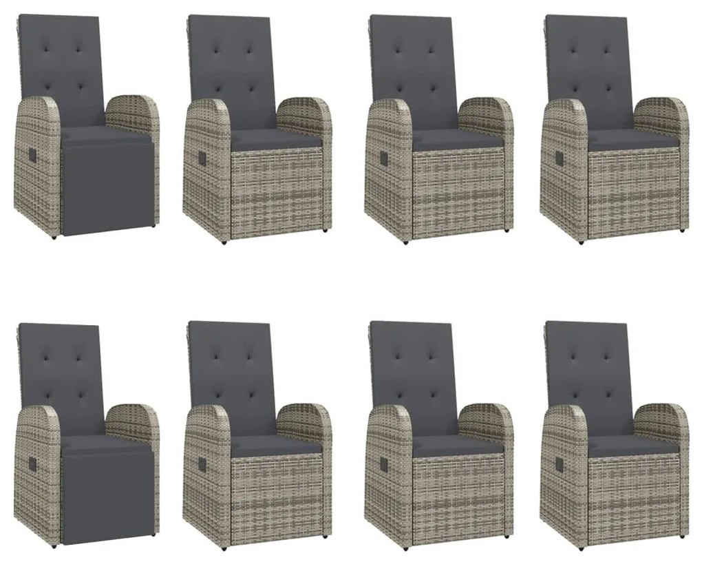 vidaXL Σετ Τραπεζαρίας Κήπου 9 τεμ. Γκρι Συνθ. Ρατάν με Μαξιλάρια