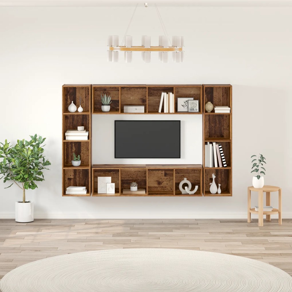 vidaXL Σετ επίπλου τηλεόρασης Επιτοίχιο 4 pcs Καφέ 37 x 37 x 142.5 εκ