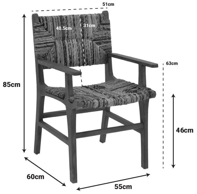 Πολυθρόνα Refane φυσικό teak ξύλο-banana σχοινί 55x60x85εκ 55x60x85 εκ.