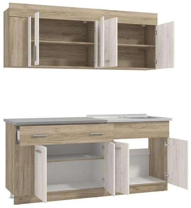 Σύνθεση κουζίνας LEONA 180 Grey oak - White oak 180x60x200 εκ. 180x60x200 εκ.