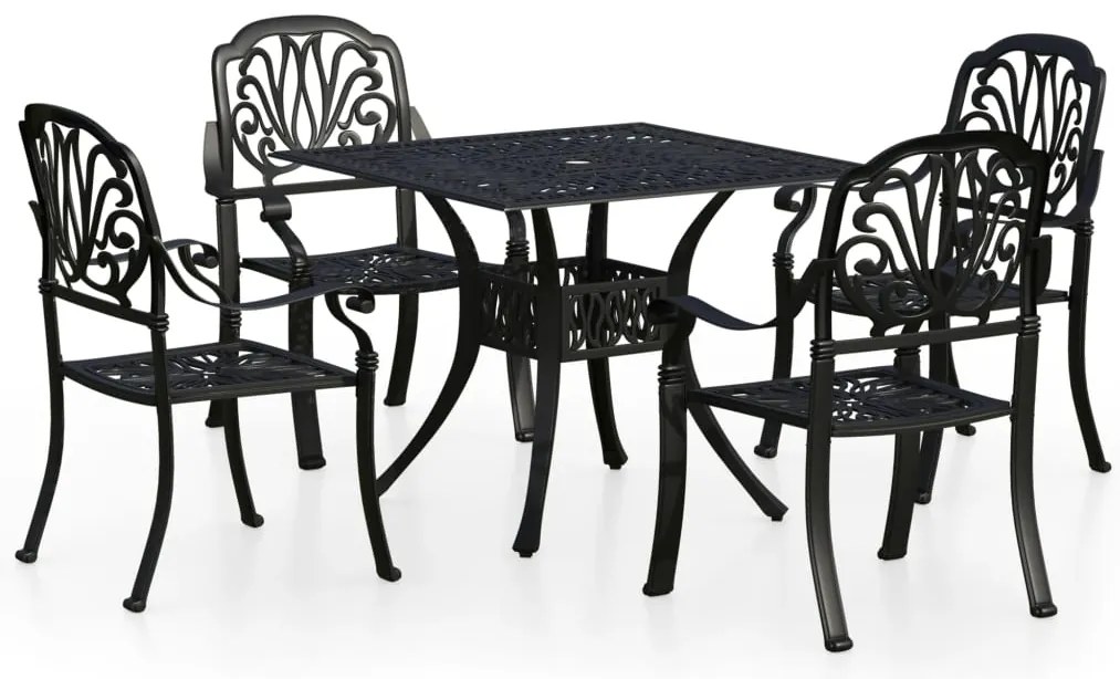 vidaXL Σετ Επίπλων Bistro 5 Τεμαχίων Μαύρο από Χυτό Αλουμίνιο