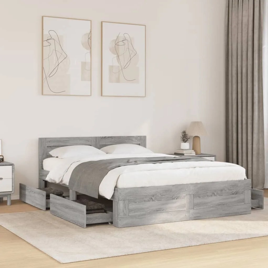 vidaXL Πλαίσιο Κρεβατιού με Κεφαλάρι Γκρι sonoma 120x190εκ. Επεξ. Ξύλο