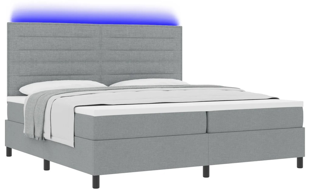 vidaXL κρεβάτι με ελατήρια και στρώμα & LED φωτισμός γκρι 200 x 200 εκ. υφασμάτινο