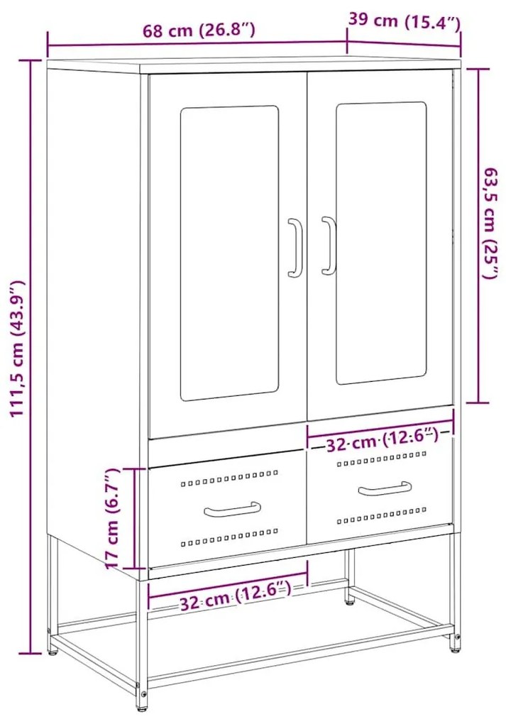 Ντουλάπι Μαύρο 68x39x111,5 εκ. από Χάλυβα - Μαύρο