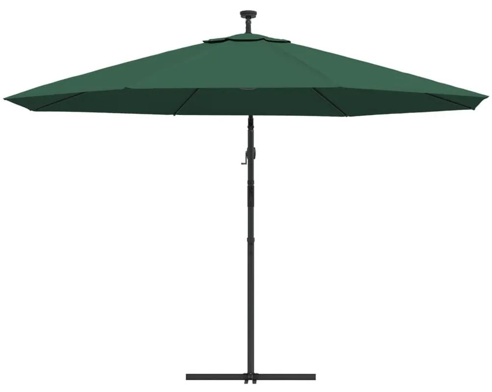 Ομπρέλα Κρεμαστή Πράσινη 350 εκ. με Μεταλλικό Ιστό και LED - Πράσινο