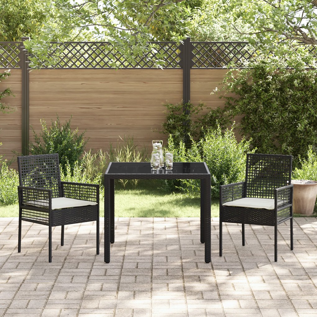 vidaXL Σέτ φαγητού για κήπο 3 pcs Μαύρο 90 x 90 x 75 cm