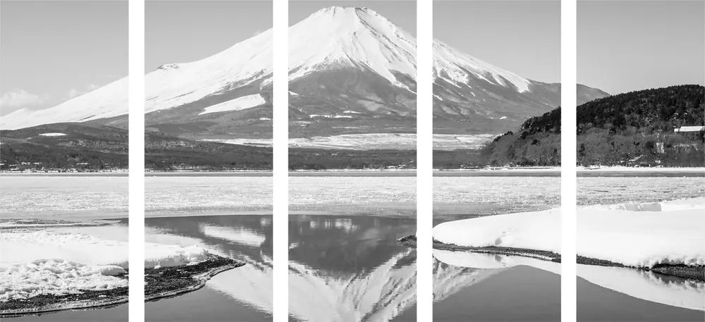 Εικόνα 5 τμημάτων Ιαπωνικό βουνό Fuji σε ασπρόμαυρο - 100x50