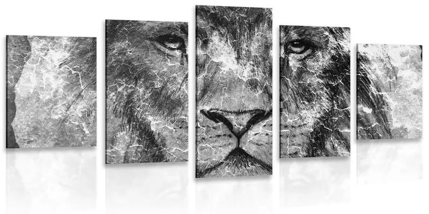 Εικόνα 5 μερών λιονταριού σε ασπρόμαυρο - 100x50
