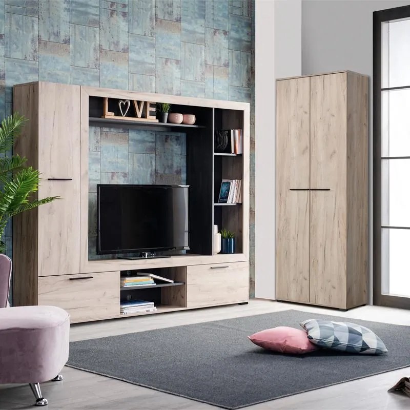 Έπιπλο Χολ Lorca σε Γκρί Δρύς - Μαύρο 67x40x195 εκ. 67x40x195 εκ.