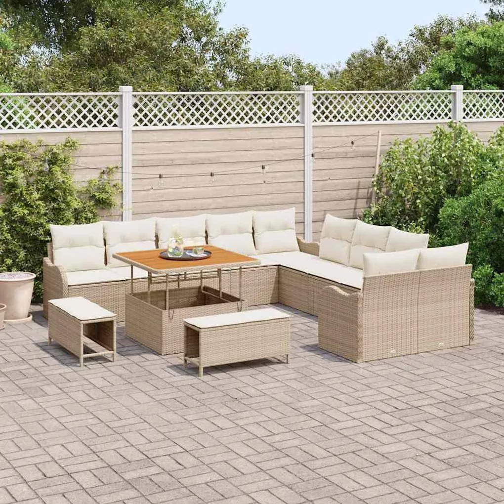 vidaXL Σετ Καναπέ Κήπου 13 pcs Μπεζ συνθετικό ρατάν
