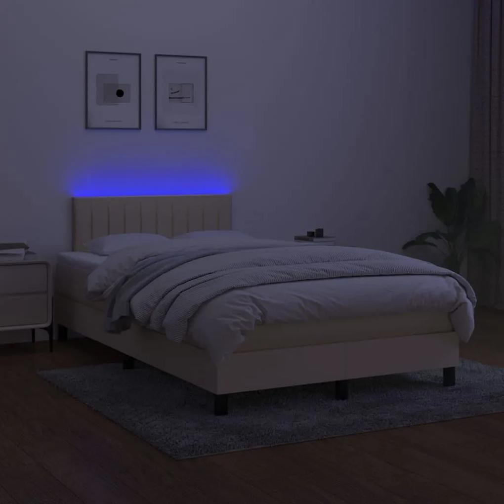 Κρεβάτι Boxspring με Στρώμα &amp; LED Κρεμ 120x200 εκ. Υφασμάτινο - Κρεμ