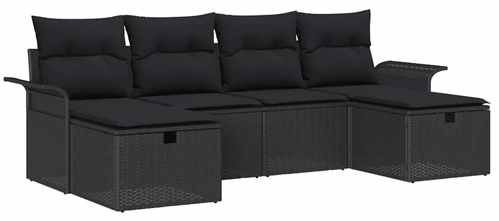 vidaXL Σετ Καναπέ Κήπου 6 pcs Μαύρο 251 x 117 x 85 εκ. Πολυ ράταν
