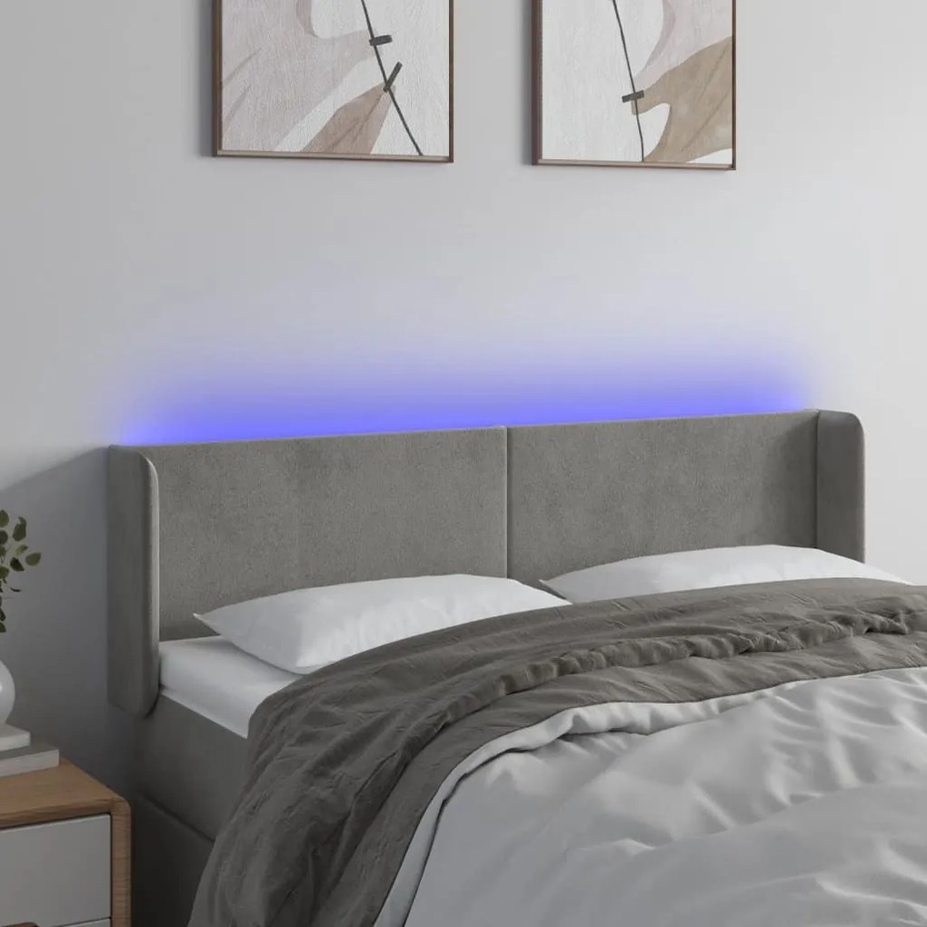 Κεφαλάρι Κρεβατιού LED Ανοιχτό Γκρι 147x16x78/88 εκ. Βελούδινο 3123004