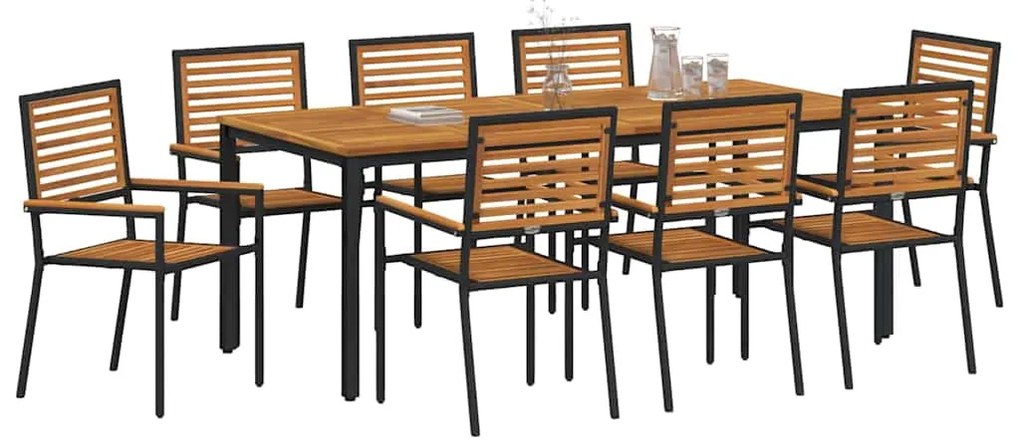 vidaXL Σέτ φαγητού για κήπο 9 pcs Μαύρο 200 x 100 x 75 cm