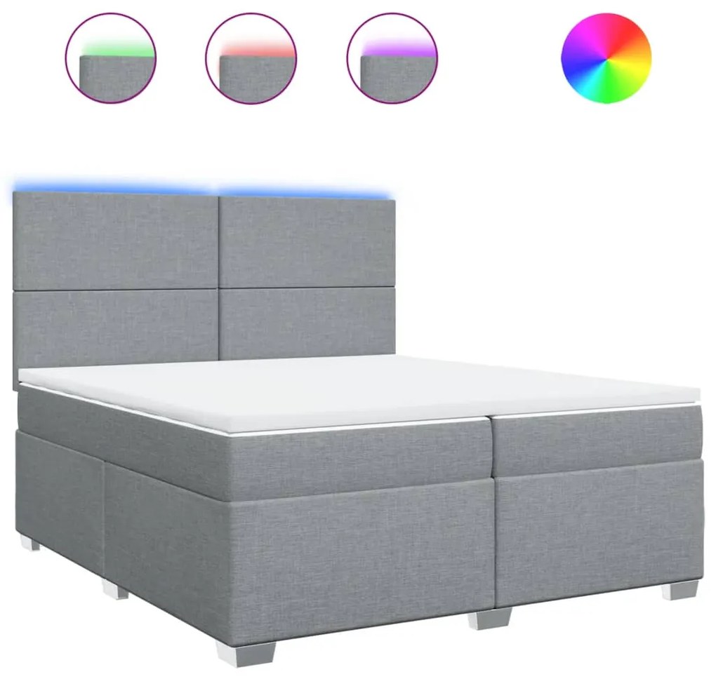 vidaXL Κρεβάτι Boxspring με Στρώμα Ανοιχτό Γκρι 200x200 εκ. Υφασμάτινο