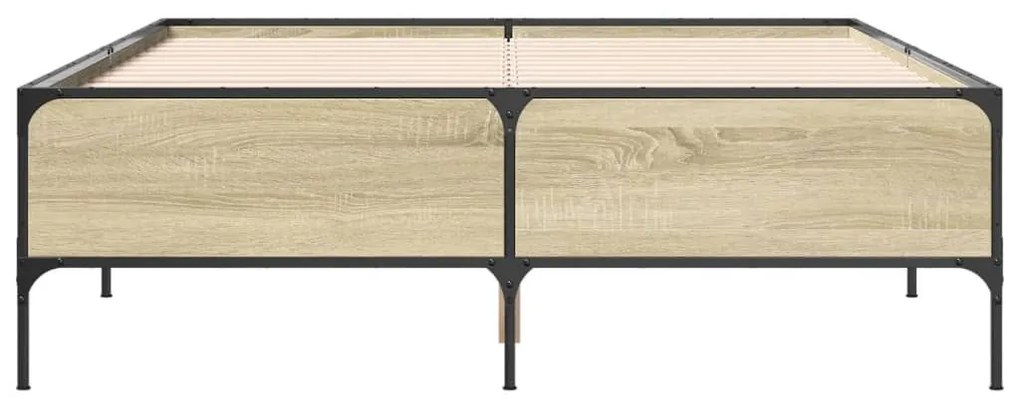 Πλαίσιο Κρεβατιού Sonoma Δρυς 160x200 εκ. Επεξ. Ξύλο &amp; Μέταλλο - Καφέ