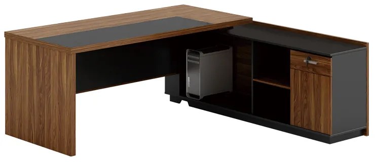 Γραφείο επαγγελματικό με δεξιά γωνία Oscar pakoworld μελαμίνη σε καρυδί-ανθρακί απόχρωση 240x180x76εκ