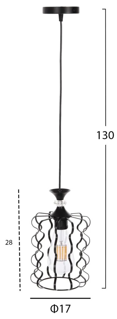 ΦΩΤΙΣΤΙΚΟ ΟΡΟΦΗΣ ΚΡΕΜΑΣΤΟ  ΜΑΥΡΟ ΜΕΤΑΛΛΙΚΟ ΚΑΠΕΛΟ Φ17x130Υεκ. 17x17x130 εκ.