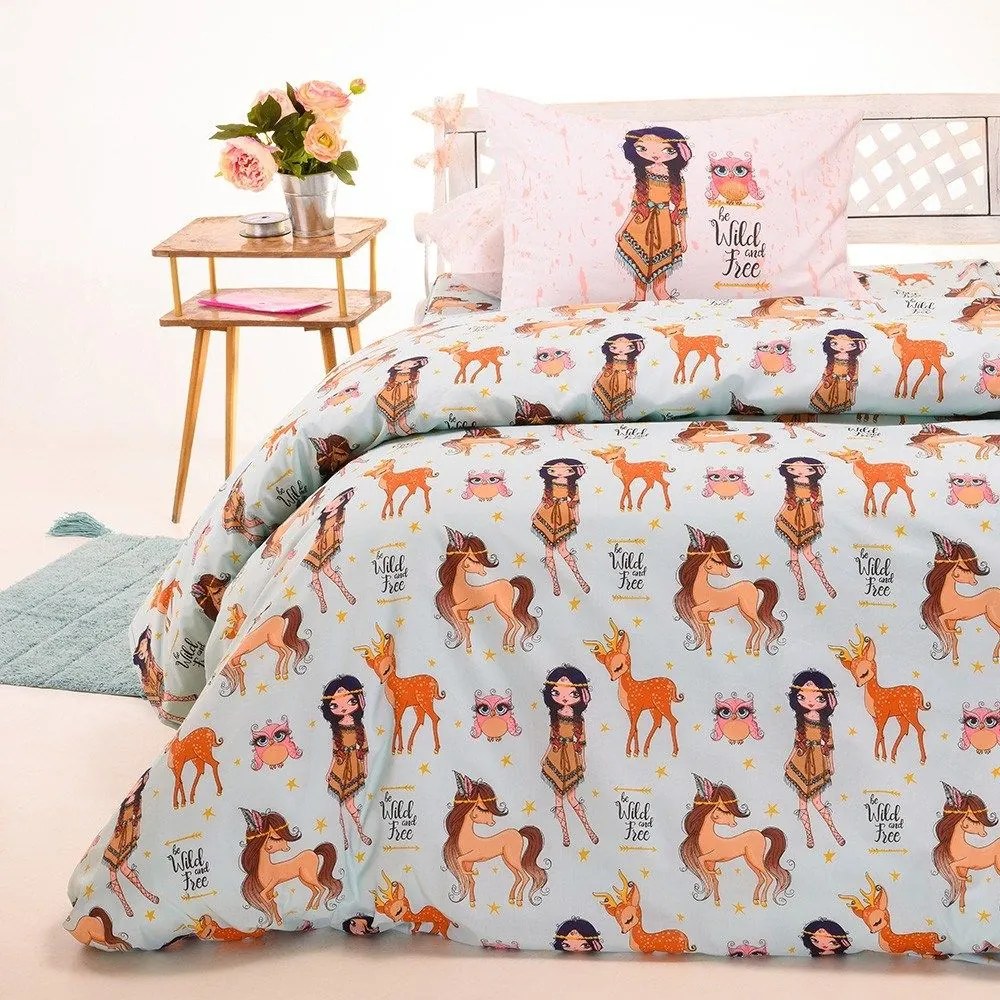 Παπλωματοθήκη Παιδική Indian Girl Light Blue Melinen Μονό 165x245cm 100% Βαμβάκι
