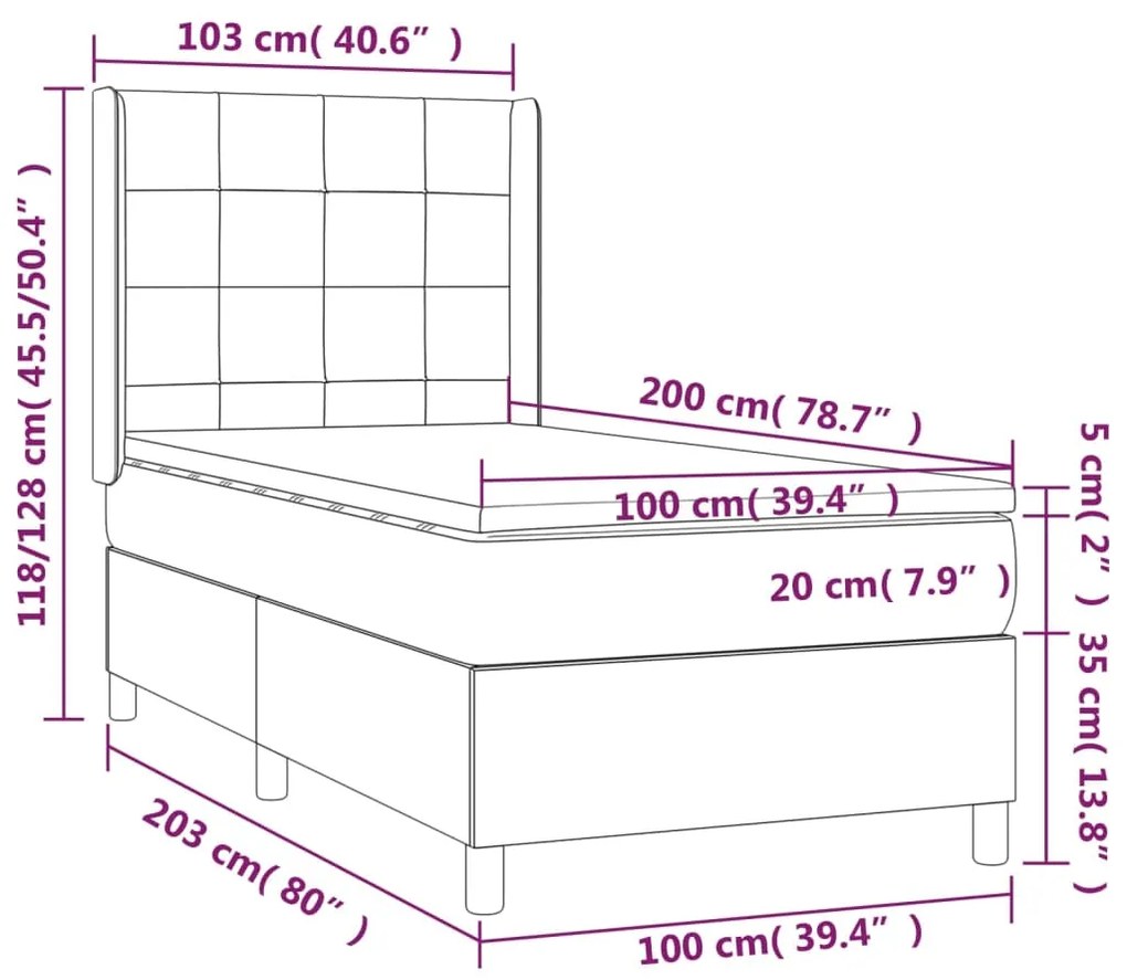 vidaXL Κρεβάτι Boxspring με Στρώμα Κρεμ 100 x 200 εκ. Υφασμάτινο