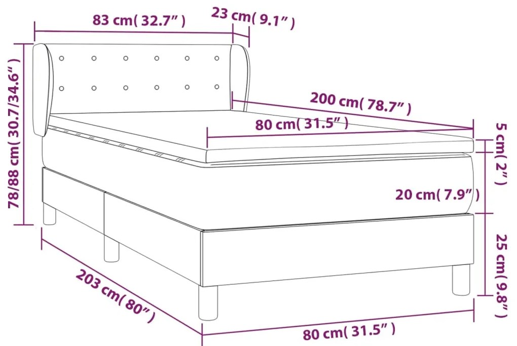 vidaXL Κρεβάτι Boxspring με Στρώμα Μαύρο 80 x 200 εκ. Συνθετικό Δέρμα