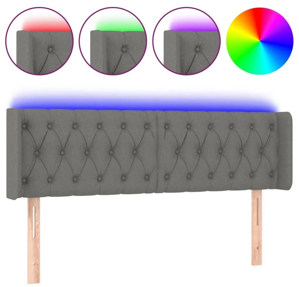 Κεφαλάρι Κρεβατιού LED Σκούρο Γκρι 147x16x78/88 εκ. Υφασμάτινο - Γκρι