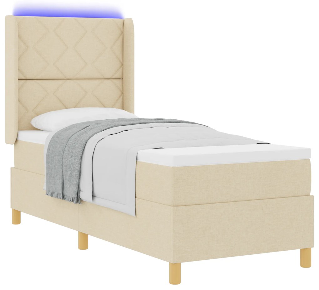 vidaXL Κρεβάτι με Στρώμα και LED Κρεμ 80x200 εκ. Υφάσματος