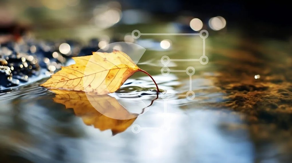 Intra Συλλεκτικό Ξύλινο Παζλ Plywood  4mm - Κίτρινο φύλλο που επιπλέει στο νερό Σε Ξύλινο Κουτί - Διαστάσεις: 10x10 cm – 25 κομμάτια