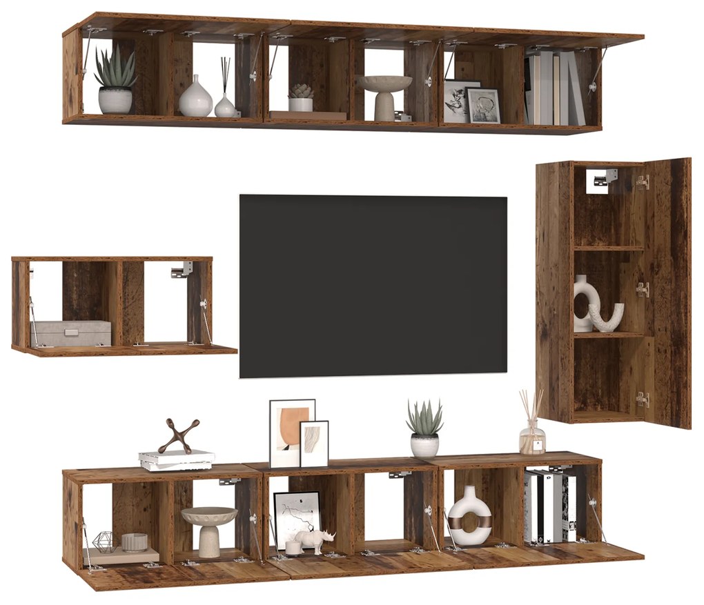 vidaXL Σετ Καθισμάτων Τηλεόρασης 8 pcs Παλιό ξύλο 30.5 x 30 x 90 cm