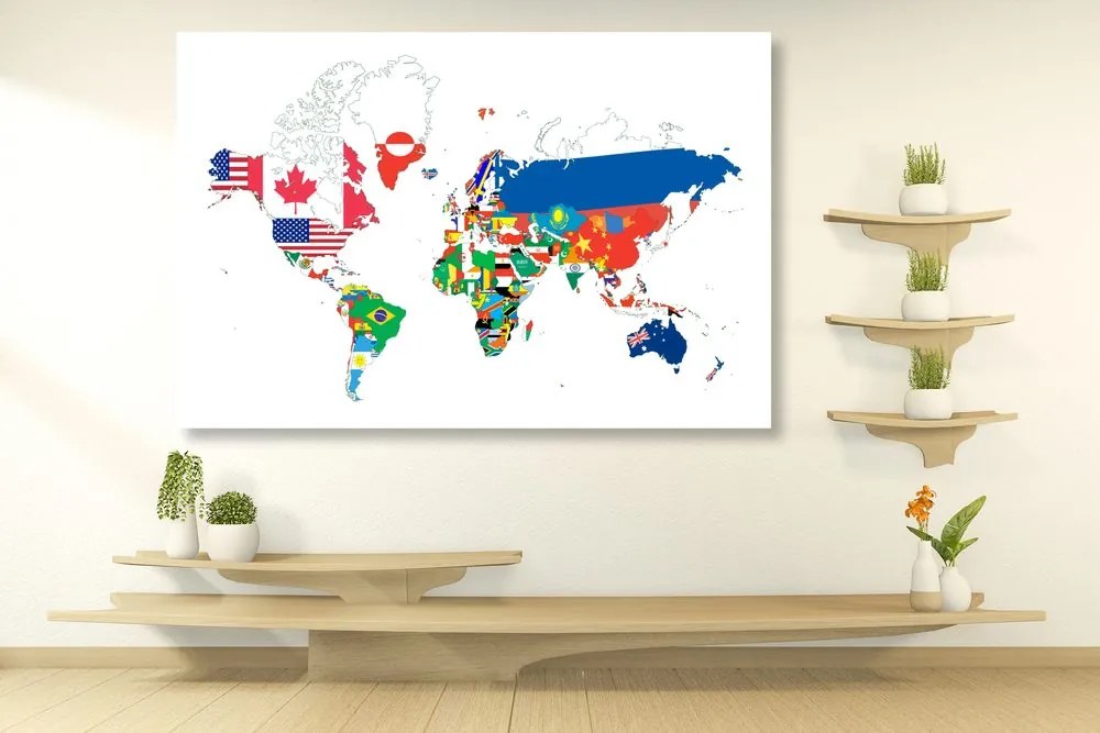 Εικόνα στον παγκόσμιο χάρτη φελλού με σημαίες με λευκό φόντο - 90x60