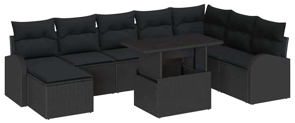vidaXL Σετ Καναπέ Κήπου με μαξιλάρι 9 pcs Μαύρο