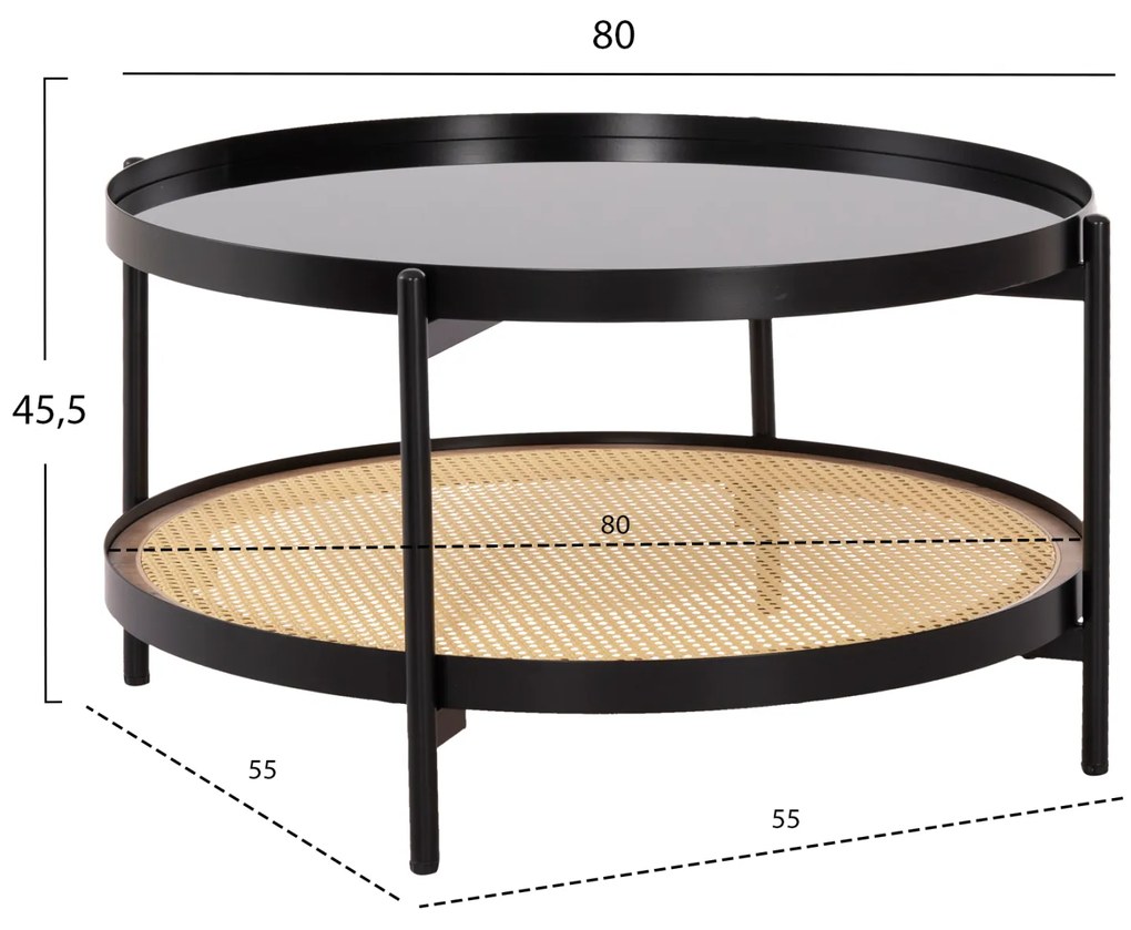 ΤΡΑΠΕΖΙ ΣΑΛΟΝΙΟΥ SEITZ HM18030 ΓΥΑΛΙ TOP-ΜΕΤΑΛΛΟ-RATTAN ΣΕ ΦΥΣΙΚΟ Φ80x45Υεκ. - 0535636 - HM18030