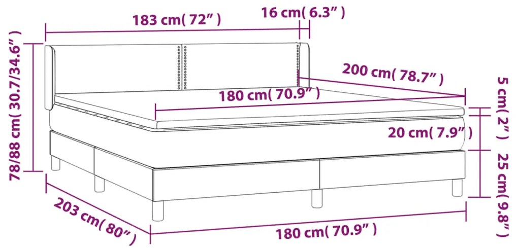 Κρεβάτι Boxspring με Στρώμα Σκούρο Καφέ 180x200 εκ Υφασμάτινο - Καφέ