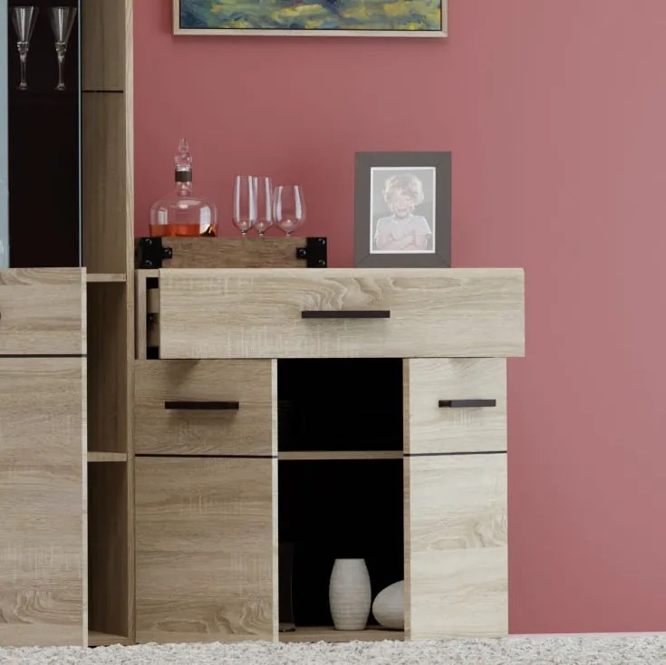 ΜΠΟΥΦΕΣ SOLO 80X34X74CM SONOMA ΜΕ WENGE ΚΑΙ MDF ΚΑΜΠΥΛΩΤΟ ΤΕΛΕΙΩΜΑ ΣΤΙΣ ΠΟΡΤΕΣ
