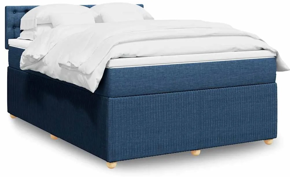 vidaXL Κρεβάτι Boxspring με Στρώμα Μπλε 140x190 εκ. Υφασμάτινο