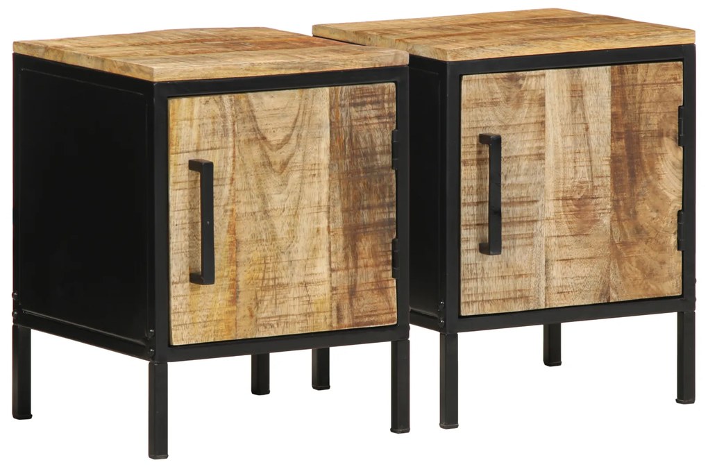 vidaXL Κομοδίνο 2 pcs Καφέ και μαύρο 30 x 30 x 40 cm Μασίφ ξύλο μάνγκο