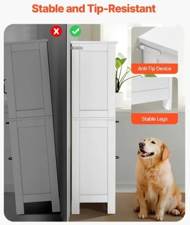 VEVOR Wooden Bathroom Floor Cabinet Storage 2 Drawers and Adjustable Shelf White