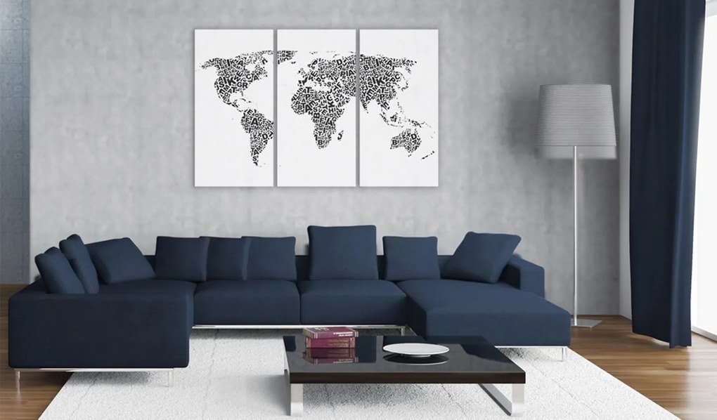 Πίνακας - The World map - alphabet - triptych 60x40