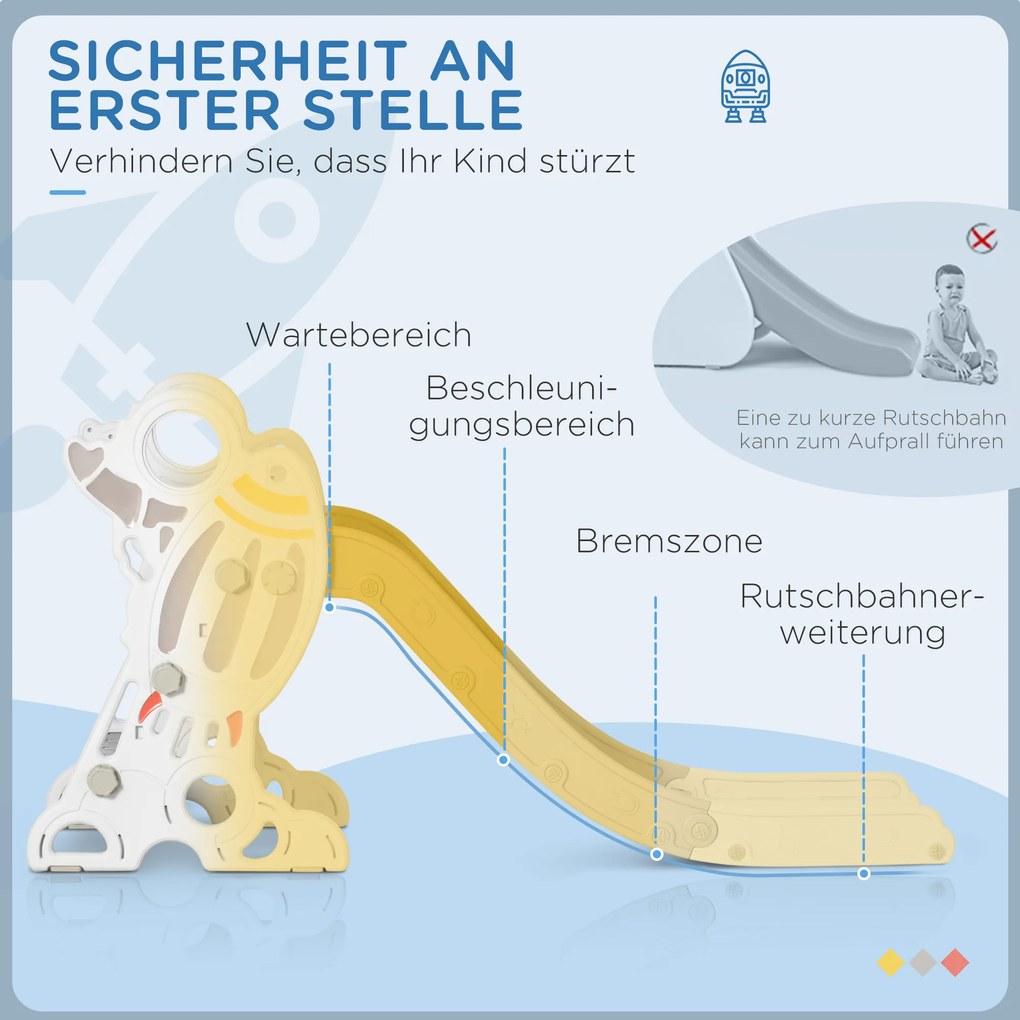 AIYAPLAY Τσουλήθρα για παιδιά 1,5 έως 3 ετών, σχέδιο πυραύλου, σετ αυτοκόλλητων, γκρι, 157 x 46,5 x 80 cm