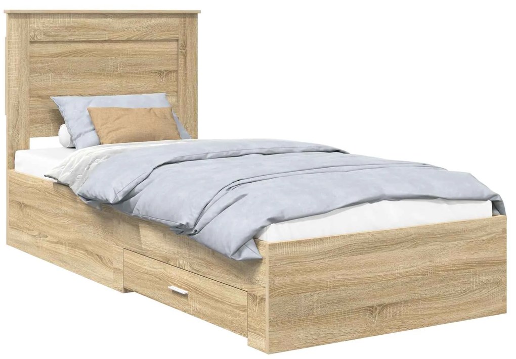 vidaXL Σκελετός Κρεβατιού Σονομά Δρύινο και Ασημί 75 x 190 cm