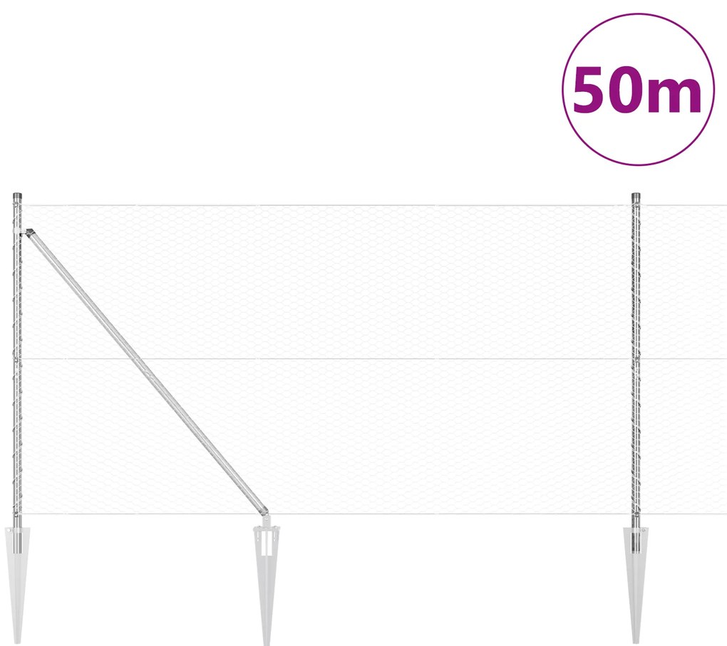 vidaXL Φράκτης Εξάγωνος 1.4x50 μ Γαλβανισμένος Χάλυβας