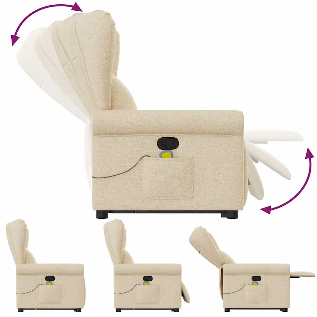 vidaXL Πολυθρόνα Μασάζ Ανακλινόμενη με Ανύψωση Κρεμ Υφασμάτινη
