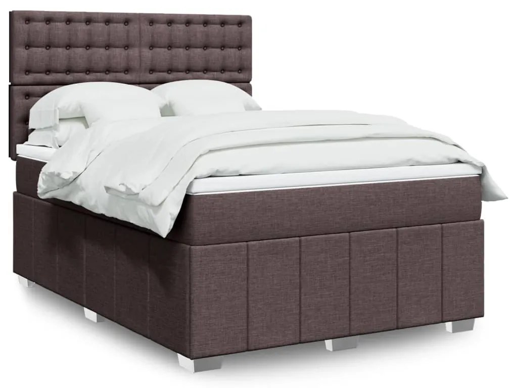 Κρεβάτι Boxspring με Στρώμα Σκούρο Καφέ 140x200 εκ Υφασμάτινο - Καφέ