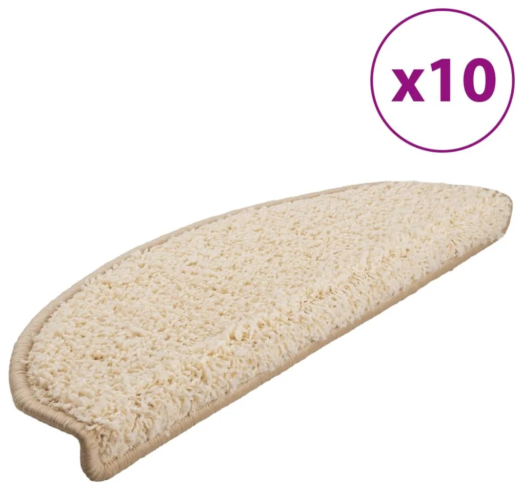 vidaXL Πατάκια Σκάλας 10 τεμ. Κρεμ 65 x 21 x 4 εκ.