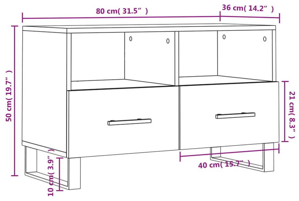 Έπιπλο Τηλεόρασης Μαύρο 80 x 36 x 50 εκ. από Επεξεργασμένο Ξύλο - Μαύρο