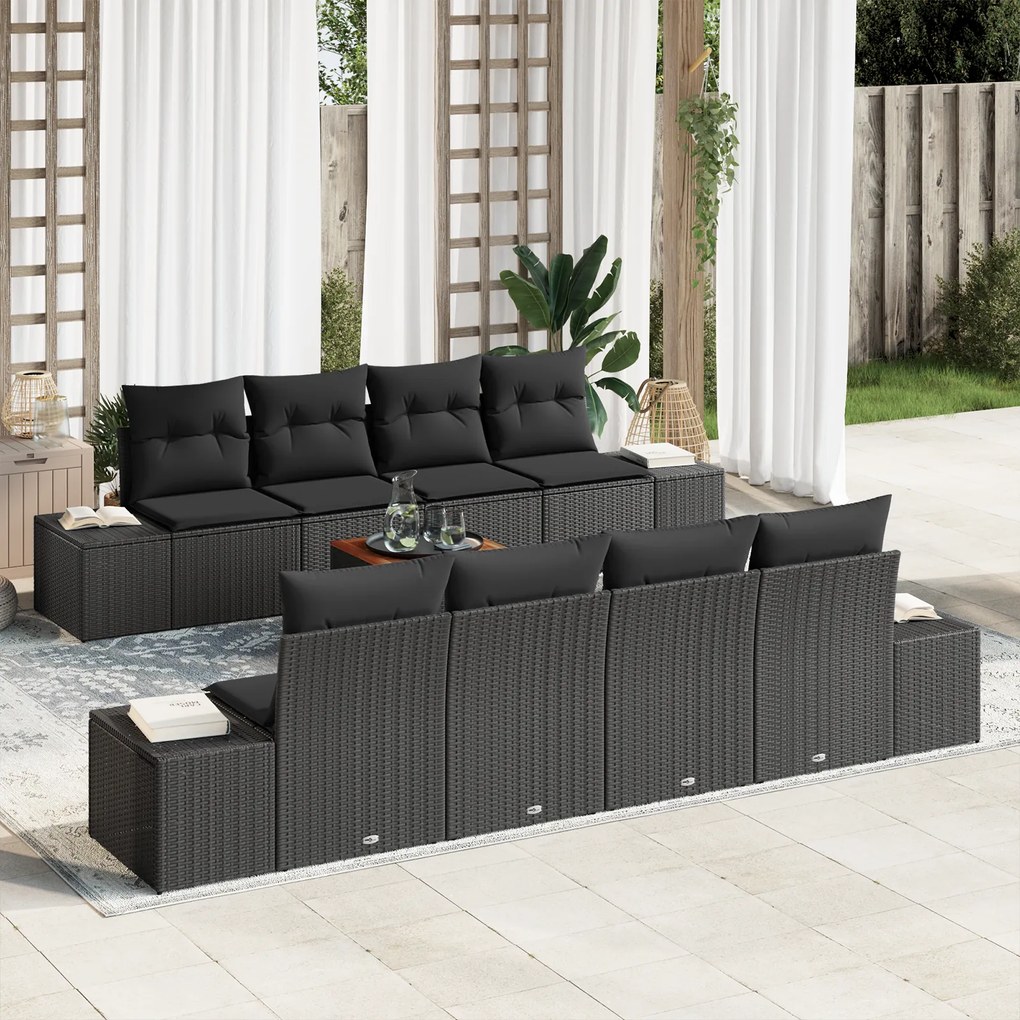 vidaXL Σετ Καναπέ Κήπου 7 pcs Μαύρο 55 x 55 x 37 εκ Ρατάν & Γυαλί