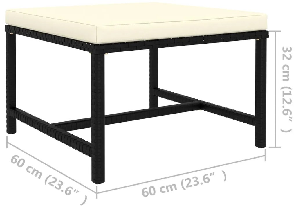 vidaXL Υποπόδιο Τμηματικό Μαύρο από Συνθετικό Ρατάν με Μαξιλάρι
