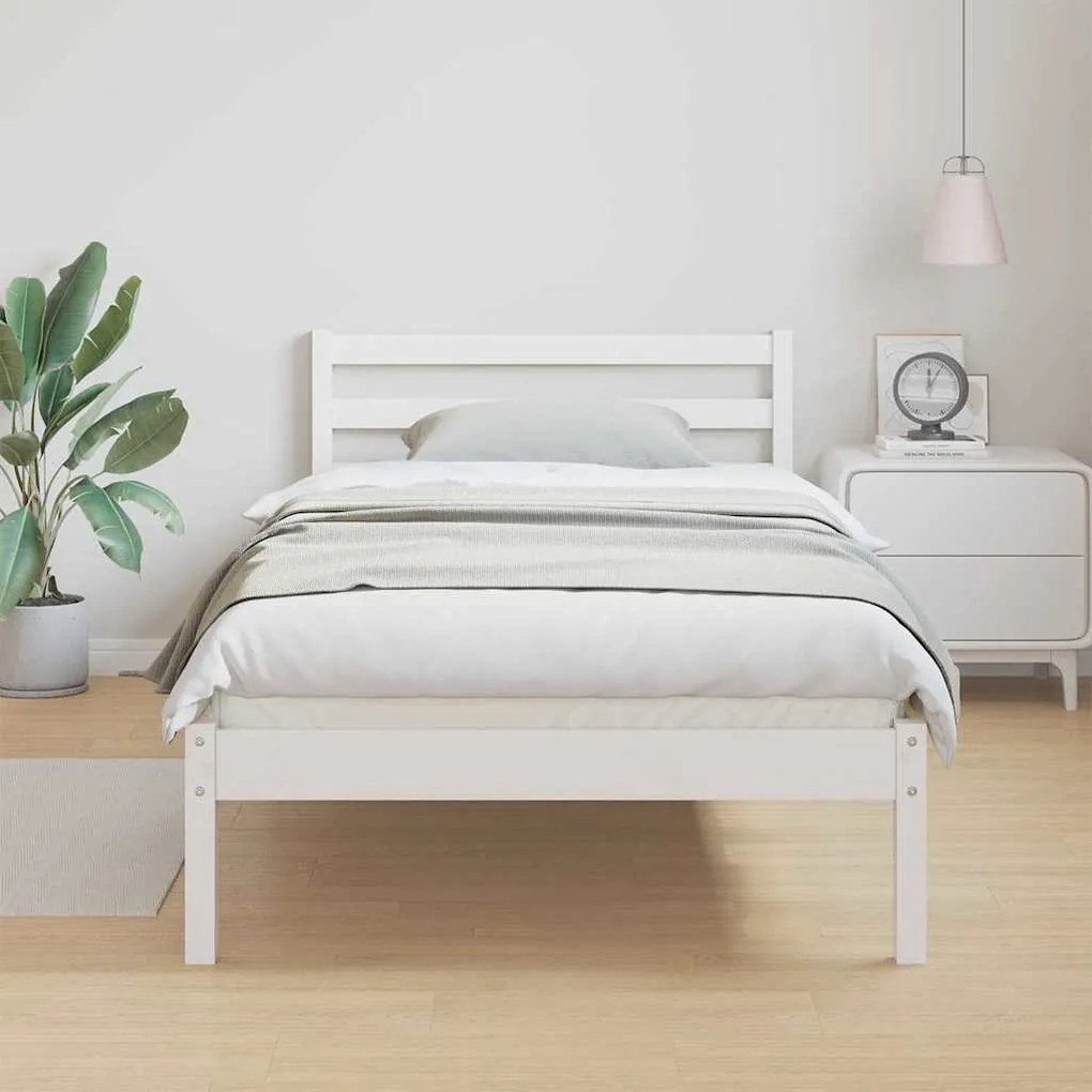 vidaXL Κρεβάτι με κεφαλάρι Λευκό 210 x 80 εκ Μασίφ ξύλο πεύκου